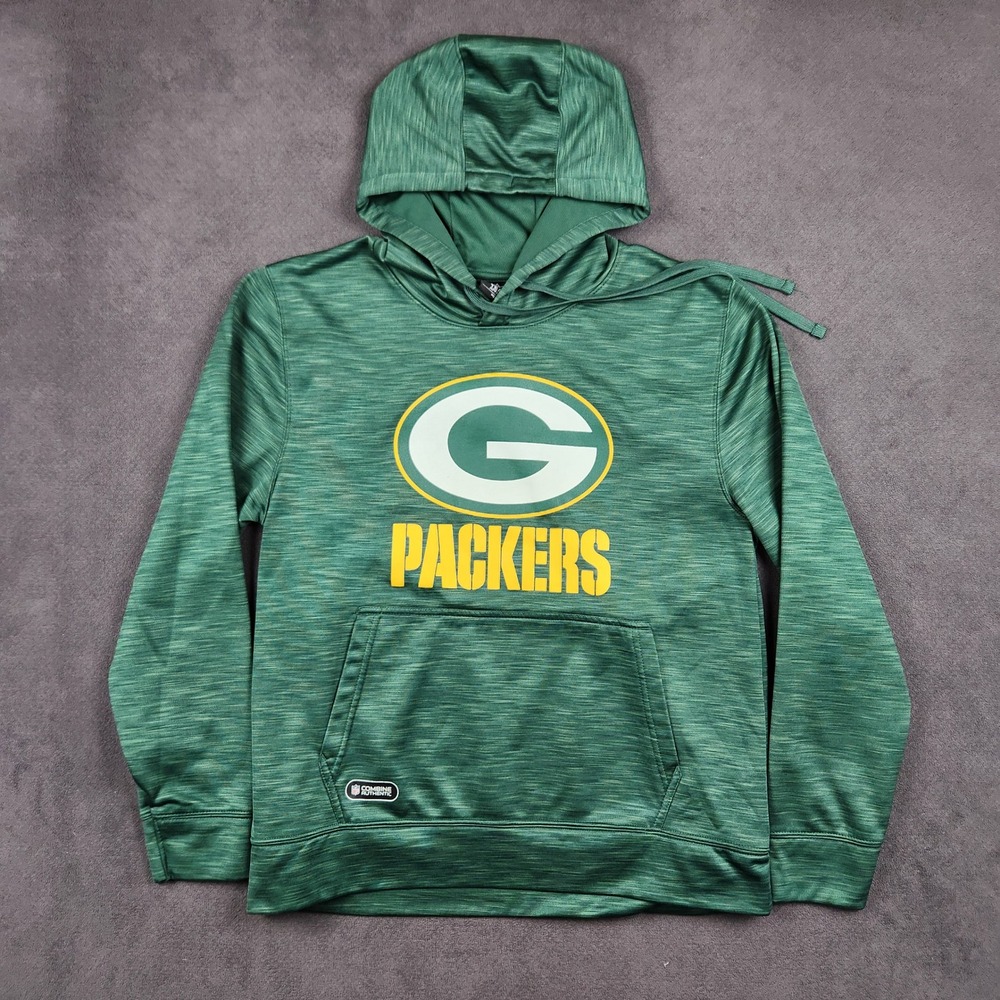 Green Packers NFL Hoodie Mens Large Green Heathered Fleece Pullover Sweatshirt